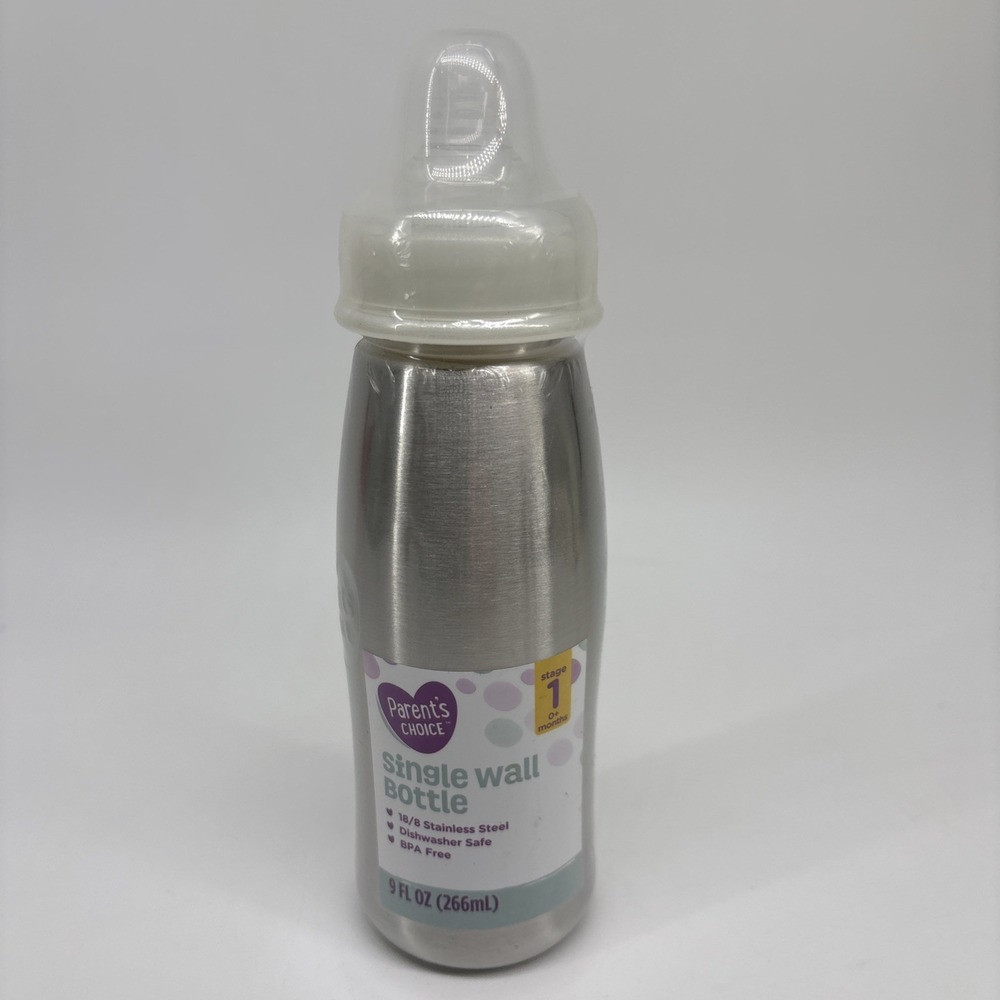 Parents Choice Stainless Steel Baby Bottle 9 Oz 0+‎ Months Stage 1 New Sealed